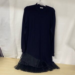Clu Black Long Sleeve Dress Women’s Small Pleated Ruffle Hem